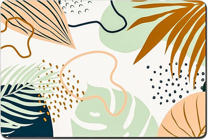 Rnivvi Dog Food Mat, 12" x 19" Boho Absorbent Dog Cat Bowl Mat for Food and Water, 3MM Anti-Slip Rubber Pet Feeding Rug Protect Floors, Puppy Placemat for Feeding & Watering Supplies, Tropical Leaves