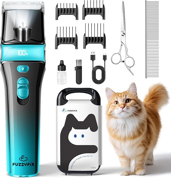 Cat Clippers for Grooming with 5-in-1 Blade, Cat Grooming Kit Cordless Rechargeable Hair Trimmer Detachable Stainless Steel Blade Pet Shaver for Small Kitty Paw Face Head Body