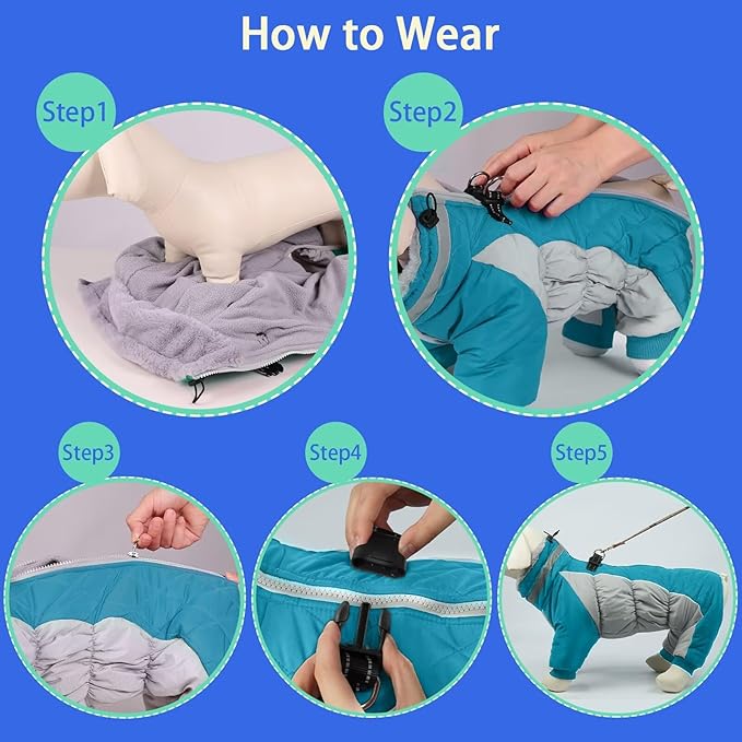 MIGOHI Full Body Dog Coat - Warm Reflective Winter Coat with Harness, Turtleneck Fleece Jacket for Small to Large Dogs - Four-Legged Snowsuit with Zipper