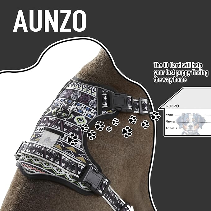 Black Dog Harness for X-Large Dog Breeds, Easy on Easy Off Vest, No Pull Adjustable Pet Harness with Handle, Reflective Dog Vest for Walking Hiking Training, Black Ethnic, XL