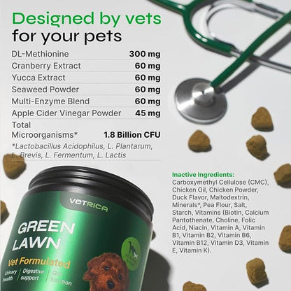 Dog Urine Neutralizer for Lawn - Grass Burn Spot Chews for Dogs - Dog Pee Grass Spot Saver - Green Lawn Treats with Enzymes - Digestive and Gut Health Support Chews - Canine UTI Support Supplement