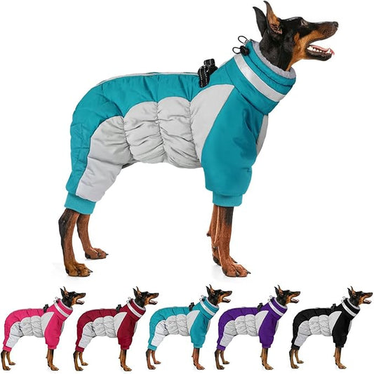 MIGOHI Full Body Dog Coat - Warm Reflective Winter Coat with Harness, Turtleneck Fleece Jacket for Small to Large Dogs - Four-Legged Snowsuit with Zipper