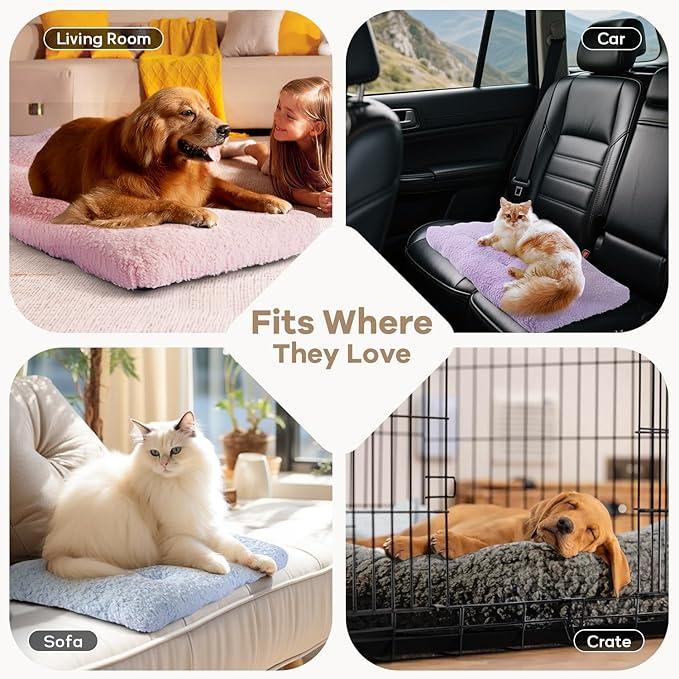 Mora Pets Cat Bed Comfy Puppy Crate Beds Plush Cat Sleeping Mat Washable Pets Mattress Anti-Slip Kitten Bed Soft Kennel Pad for Small Dogs Cats Breeds, 23" x 18", Lilac