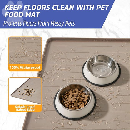 Large Dog Mats for Food and Water, 32"x24" Waterproof Pet Food Mats for Floor Nonslip Silicone Bowl Mats with Raised Edges