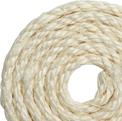White Sisal Rope 1/6 Inch by 164-Feet for Cat Scratching Post Tree Tower Replacement Repair and Replace, DIY Hemp Twine Rope for Kittens Shelves Furniture Window Bed Perch House Climbing, 4mm by 50m
