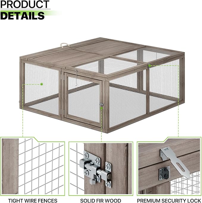 Magshion Foldable Chicken Coop Rabbit Hutch Outdoor, Pet Cage House Wood Small Animal Poultry Cage Run with Openable Roof for Ourdoor Backyard, 45.5 Inch, No Assembly Required (Grey)