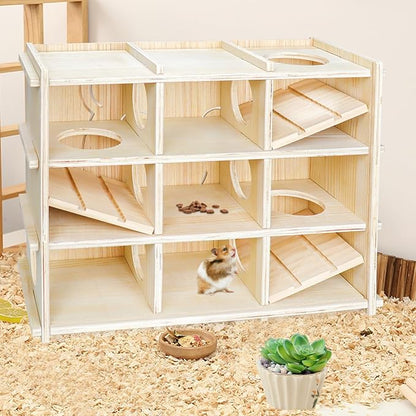 Hamster Toy Adventure Box,Multi Chamber Viewable Hamster House with Tunnel Meets The Nature of All Kinds and Sizes of Hamsters Rats Small pet Rodents