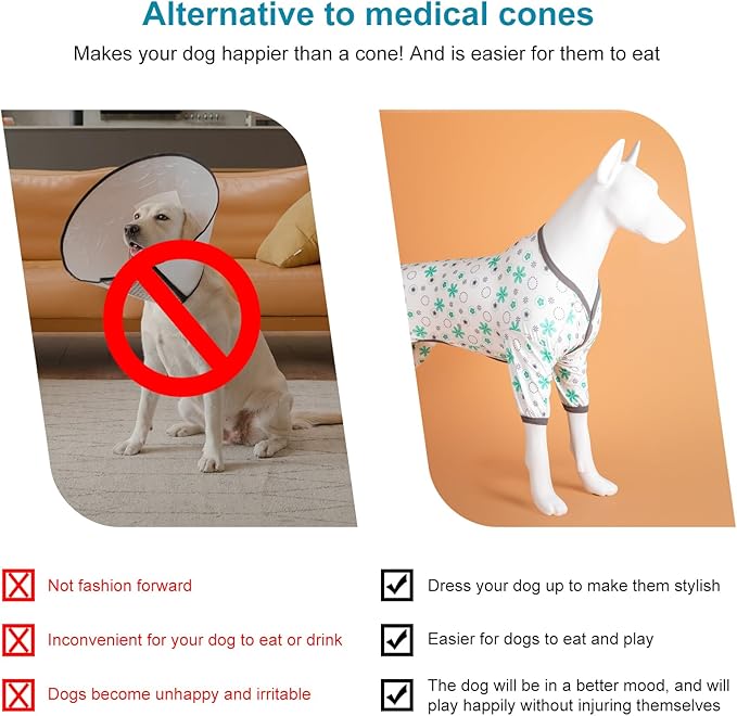 LovinPet Pitbull Onesie Shedding Suits for Dogs, Pet Anxiety Relief PJ's, Uv Protection Dog Tshirt,Comfy Stretchy Fabric,Mint Floral Print,Large Dog Pjs,Pullover Pitbull Clothes for All Seasons,2XL