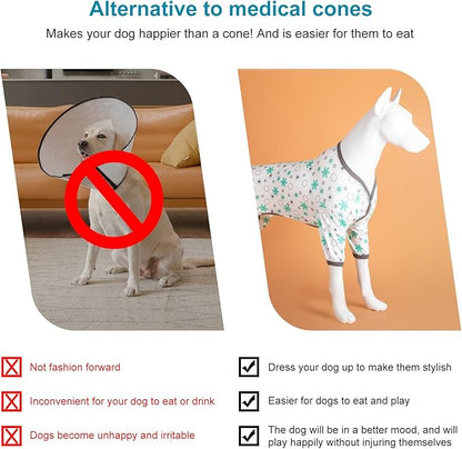 LovinPet Pitbull Onesie Shedding Suits for Dogs, Pet Anxiety Relief PJ's, Uv Protection Dog Tshirt,Comfy Stretchy Fabric,Mint Floral Print,Large Dog Pjs,Pullover Pitbull Clothes for All Seasons,2XL