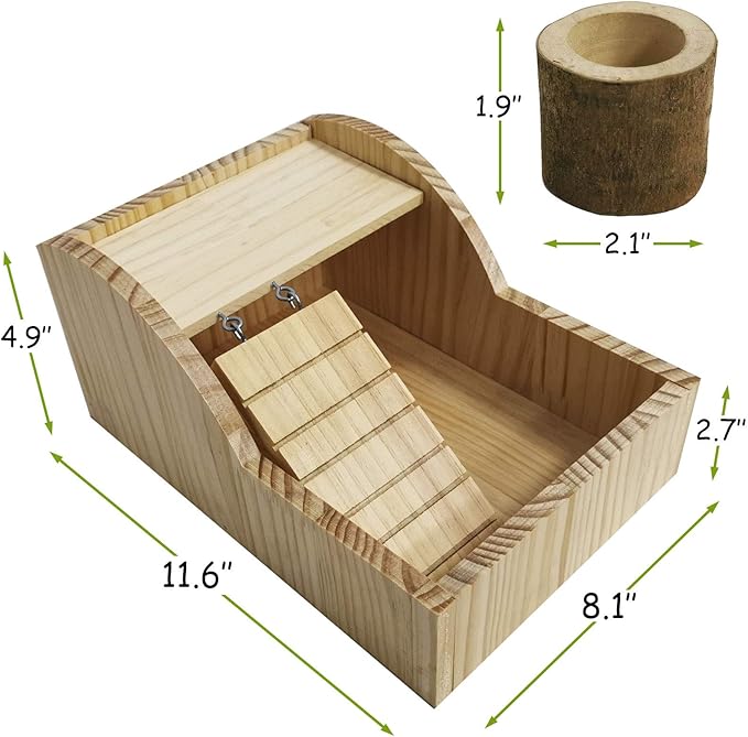 kathson Hamster Sand Bath Box Wooden Small Animals Shower Room Chinchilla Digging Sand Bathtub Container with Climbing Ladder Bowl for Dwarf Syrian Mice Mouse Gerbils Hedgehog