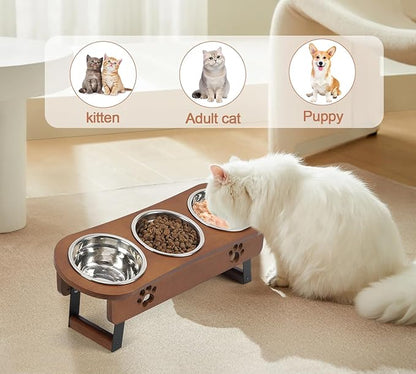 Raised Cat Food Bowl, Adjustable 2 Height Elevated Cat Bowls