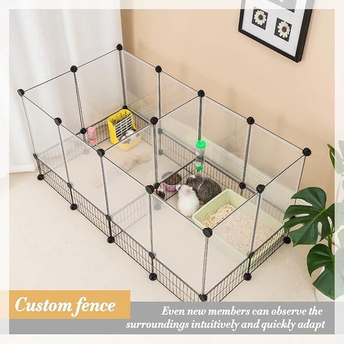 DINMO Rabbit Playpen, Guinea Pig Cages, Hamster Cages, Iron Net Bottom Design for Small Animal, Bunny, Ferret, Hedgehog, DIY, Expanded, Portable, Exercise Fence, 61.4 x 25.4 x 22.3 Inches