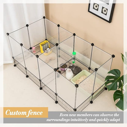 DINMO Rabbit Playpen, Guinea Pig Cages, Hamster Cages, Iron Net Bottom Design for Small Animal, Bunny, Ferret, Hedgehog, DIY, Expanded, Portable, Exercise Fence, 61.4 x 25.4 x 22.3 Inches