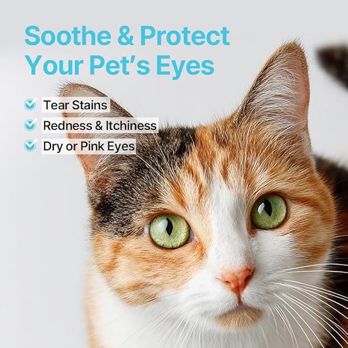 PetO’Cera Q-Eye, Lubricating Eye Drops, Daily Moisture for Dry Eyes, Gently Flushes Irritants & Tear Stains, Vet-Approved for Dogs & Cats, 1ml*30ea