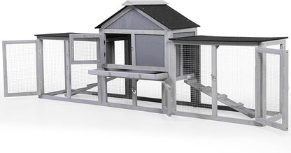 COZIWOW 2 Story 83”Wood Assembled Rabbit Hutch Indoor&Outdoor Bunny Cage with Double Runs and Weatherproof Roof, Guinea Pig Pet House for Small Animals（Gray）