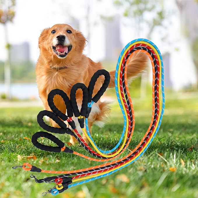 1/2 in Dog Leash Reflective Heavy Duty Rope for Medium Large Dogs, 6.5 FT with Handle, Black