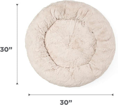 Best Friends by Sheri Original Calming Donut Dog and Cat Bed, Lux Faux Fur, Oyster, (30in x 30in) - Anxiety Relief for Pets Up to 45 lbs