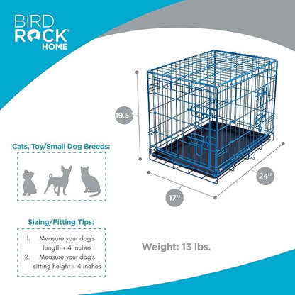 Internet's Best Double Door Steel Crates Collapsible and Foldable Wire Dog Kennel, 24 Inch (Small), Blue