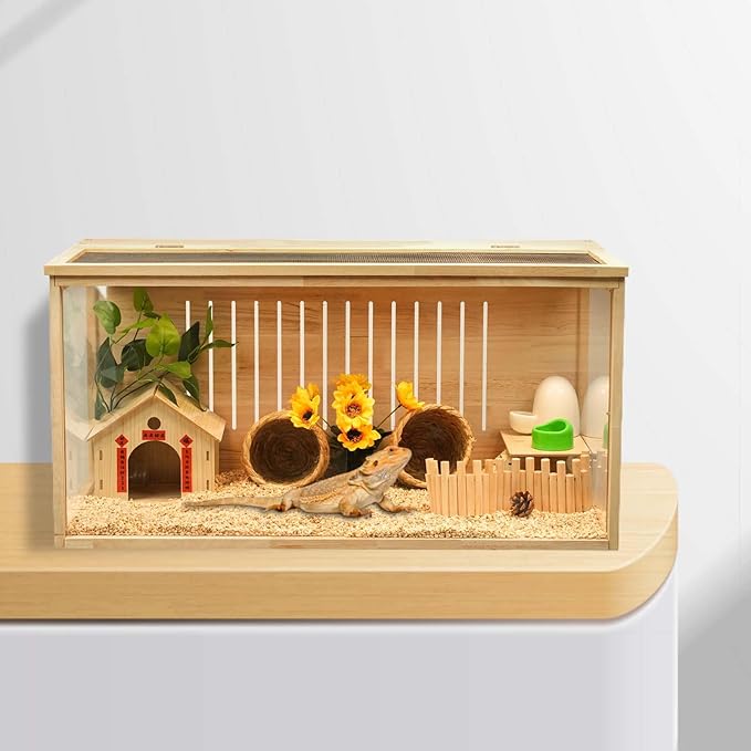 Hamster Cage and Habitats Chewproof Wooden Small Animal Cage for Rutin Chicken Guinea Pig Chinchilla Gerbil Reptile Solid Built L