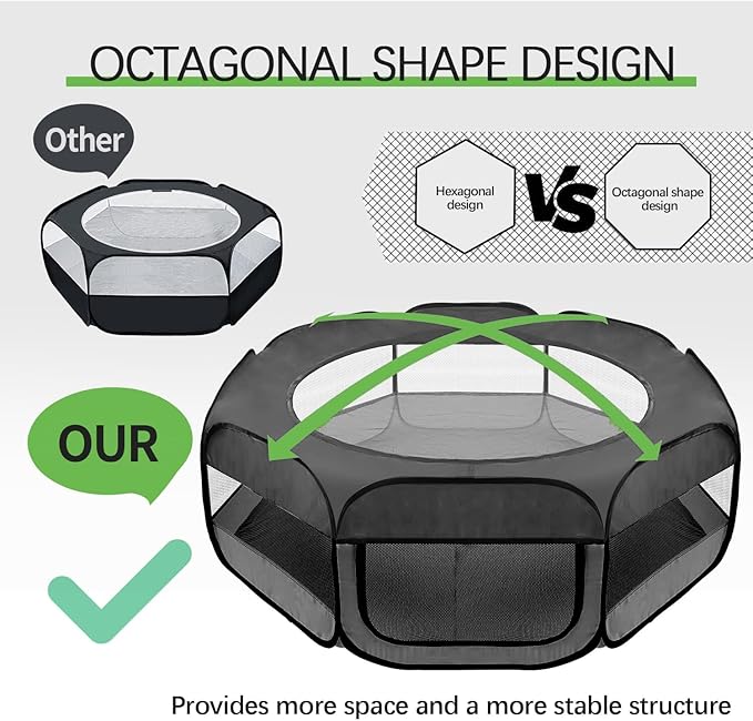 UWE Large Small Animal Playpen, XL Portable Pet Playpen for Rabbit, Kitten, Guinea Pig, Hamster, Puppy – Waterproof Foldable Mesh Tent with Zipper Cover, Indoor Outdoor Use, Dark Grey