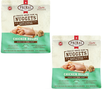 Primal Freeze Dried Dog Food Nuggets, Chicken; Complete & Balanced Meal; Also Use as Topper or Treat; Premium, Healthy, Grain Free, High Protein Raw Dog Food, 14 oz (Pack of 2)