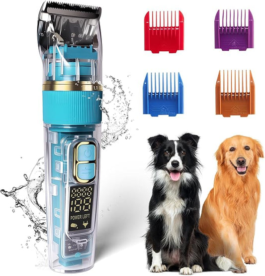 Dog Clippers for Grooming Thick Hair with Detachable Blade,50dB Low Noise Cordless Pet Thick Coats Trimmer with Titanium Blades,IPX5 Waterproof Dog Shaver for Dogs/Cat/Pets