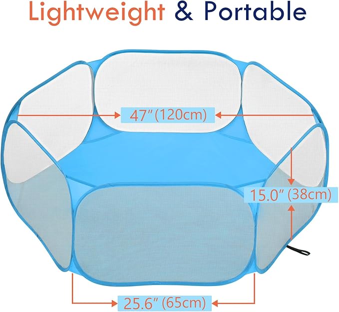 Pawaboo Small Animals Playpen, Waterproof Small Pet Cage Tent with Strong Steel Wire Frame, Portable Outdoor Yard Fence for Chick/Kitten/Puppy/Guinea Pig/Rabbits/Hamster/Chinchillas, Blue
