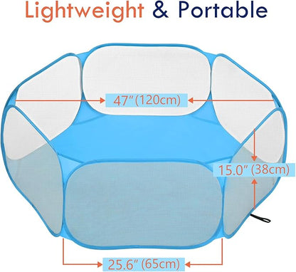 Pawaboo Small Animals Playpen, Waterproof Small Pet Cage Tent with Strong Steel Wire Frame, Portable Outdoor Yard Fence for Chick/Kitten/Puppy/Guinea Pig/Rabbits/Hamster/Chinchillas, Blue