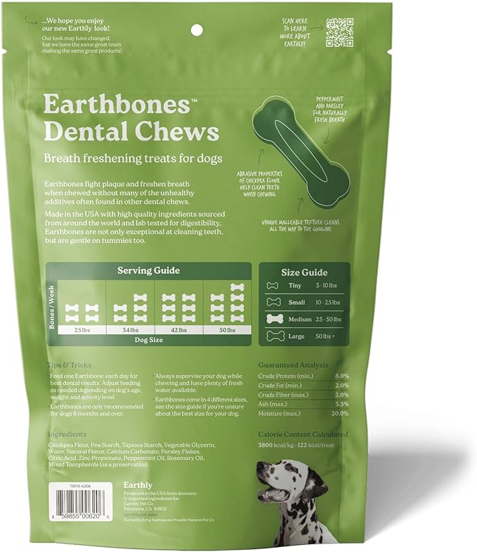 Presidio Earthbones (Formerly Terrabones) Dental Chews, Dog Teeth Cleaning Treat, USA Made, Medium, 10 Treats