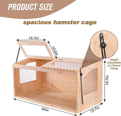 Wooden Hamster Cages and Habitats, 40" Guinea Pig Cage, Small Animal Cage for Dwarf Syrian Hamsters Degus Mice & Other Small Pets. Big Hamster Habitat with 2 Openable Door 40"x20"x20"