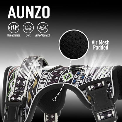 Black Dog Harness for X-Large Dog Breeds, Easy on Easy Off Vest, No Pull Adjustable Pet Harness with Handle, Reflective Dog Vest for Walking Hiking Training, Black Ethnic, XL