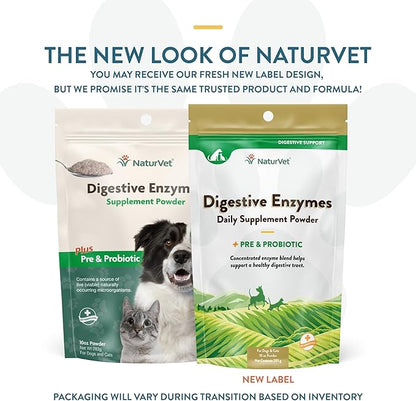 NaturVet – Digestive Enzymes - Plus Probiotics & Prebiotics – Helps Support Diet Change & A Healthy Digestive Tract – for Dogs & Cats – 10 oz Powder