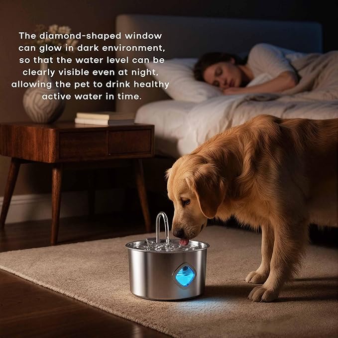 3.2L/108oz Stainless Steel Dog Water Fountain, Automatic Pet Water Bowl Dispenser with Quadruple Filtration (Dog/Cat Water Fountain Filter, 8 Filters + 4 Water Pump Cotton)