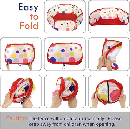 Pawaboo Small Animals Playpen, Waterproof Small Pet Cage Tent with Strong Steel Wire Frame, Portable Outdoor Yard Fence for Chick/Kitten/Puppy/Guinea Pig/Rabbits/Hamster/Chinchillas, Red + Polka Dots