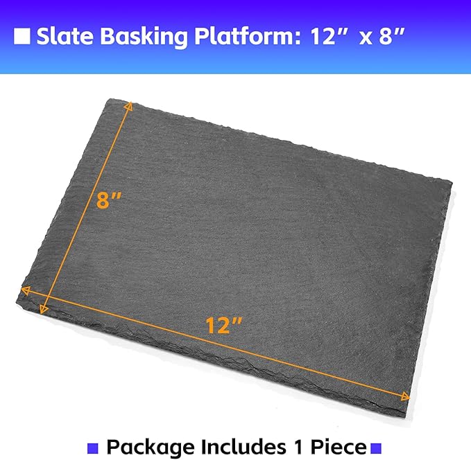Natural Slate Basking Platform for Reptiles Bearded Dragon Tortoise Turtle Habitat Accessory Heat Retention, Anti-Slip Design, Feeding Tray Functionality, and Superior Water Absorption(12'' x 8'')