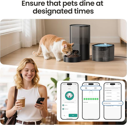 Automatic Cat Feeder and Water Fountain 5G WiFi Cat Food Dispensers, APP Remote Control, Programmable Timed Feeding,Dry Food Smart Feeder 10s Voice Recorder, 1-10 Meals/Day for Cats Small Dogs