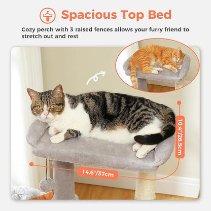 Cat Tree for Indoor Cats with Metal Frame Plush Hammock, 32" Cat Tower with Cozy Condo, Top Perch, Scratching Posts, and Replaceable Ball Toy, Pet Furniture for Small Cats & Kittens, Grey