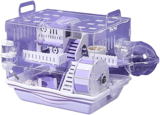 Large Acrylic Hamster Cage14.6x10.2x12.6in-Multi-Level Habitat for Dwarf/Syrian Hamsters-Mice (Ventilated Top-Removable Base) Expandable Small Animal Enclosure (Purple Hamster Cage, 14.6x10x12.6)