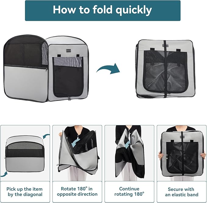 Petsfit Travel Dog Crate，Pop Up Dog Crate for Medium Large Dogs，Waterproof Pet Cage Soft Dog Kennel for Indoor/Outdoor，Lightweight Dog Carrier for Travelling，Grey