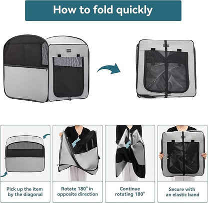 Petsfit Collapsible Dog Crate，Travel Crate for Cat/Puppy，Pop Up Small Pet Cage for Indoor/Outdoor，Lightweight Soft Dog Kennel Carrier for Small Dogs，Grey