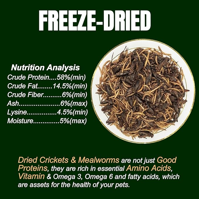 Amzey Appetizing Mealworms with Natural Dried Crickets (8oz) All Natural 100% Non-GMO, Food for Breaded Dragons, Chicken, Fish, Ducks, Wild Birds, Turtles, Hedgehogs