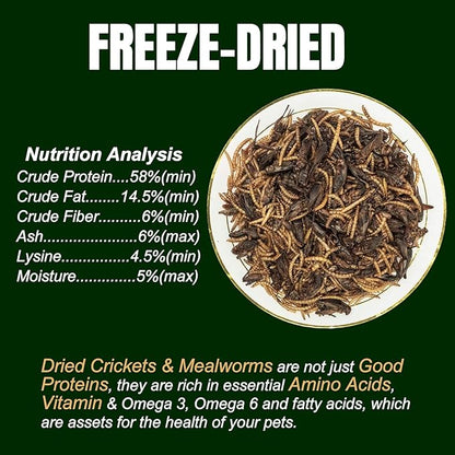Amzey Appetizing Mealworms with Natural Dried Crickets (8oz) All Natural 100% Non-GMO, Food for Breaded Dragons, Chicken, Fish, Ducks, Wild Birds, Turtles, Hedgehogs