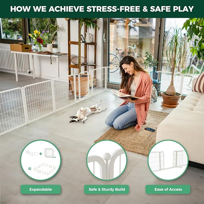 FXW Homeplus Unleashed Indoor Dog Playpen - Stress-Free and Safe Play, Heavy Duty 24 Inch 6 Panels Dog Pen for Puppy and Small Dogs, White│Patented