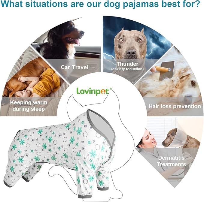 LovinPet Pitbull Onesie Shedding Suits for Dogs, Pet Anxiety Relief PJ's, Uv Protection Dog Tshirt,Comfy Stretchy Fabric,Mint Floral Print,Large Dog Pjs,Pullover Pitbull Clothes for All Seasons,2XL