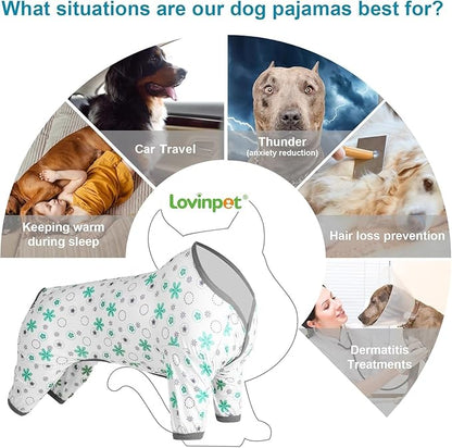 LovinPet Pitbull Onesie Shedding Suits for Dogs, Pet Anxiety Relief PJ's, Uv Protection Dog Tshirt,Comfy Stretchy Fabric,Mint Floral Print,Large Dog Pjs,Pullover Pitbull Clothes for All Seasons,2XL