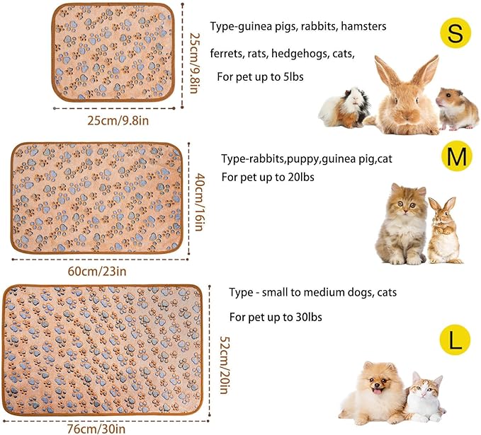 Waterproof Guinea Pig Fleece Liners - 3 Pack Washable Cage Liners for Small Pets, Super Soft, Absorbent, Reversible Blankets for Hamsters, Rabbits, Chinchillas