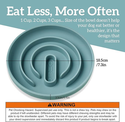 OHMO Slow Feeder Dog & Cat Bowl, Non-Slip with Suction Cup, Food-Grade Silicone, Anti-Choking & Anti-Bloat (Light Blue, M-Infinite, 7.3")