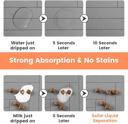 Pet Feeding Mat-Absorbent Pet Placemat for Food and Water Bowl, with Waterproof Rubber Backing, Quick Dry Water Dispenser Mat for Dog and Cat (16"x24", Striped Light Gray)