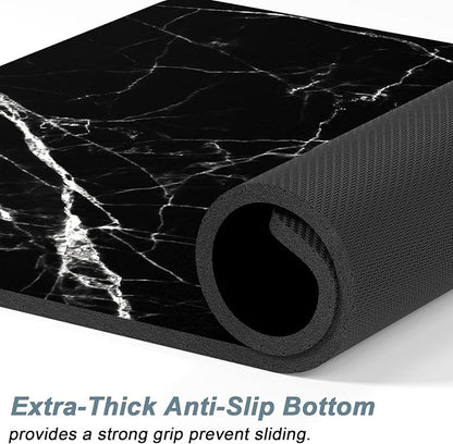 Rnivvi Dog Food Mat, 16" x 24" Marble Absorbent Dog Cat Bowl Mat for Food and Water, Cute Anti-Slip Rubber Pet Feeding Rug Protect Floors, Puppy Placemat for Feeding & Watering Supplies, Black