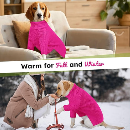 Queenmore Dog Sweaters for Medium Dogs Girl, Waffle Knit Dog Sweater with Long Sleeve, Doggie Kintsweaters, Cat Christmas Sweaters, Fuchsia M
